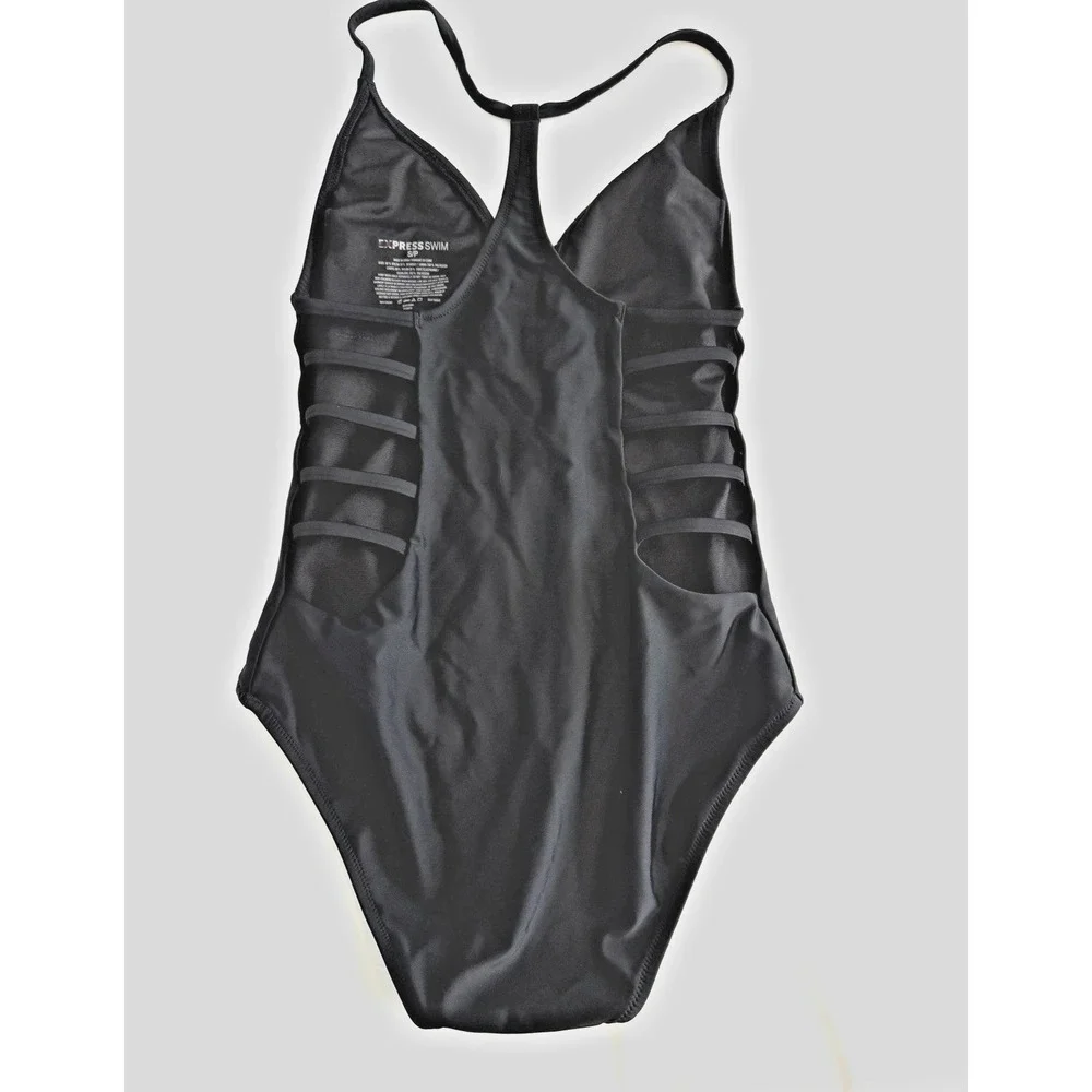 Express Womens One-Piece‎ Swimsuit Cutout Racer Back Black Size Small V-Neck